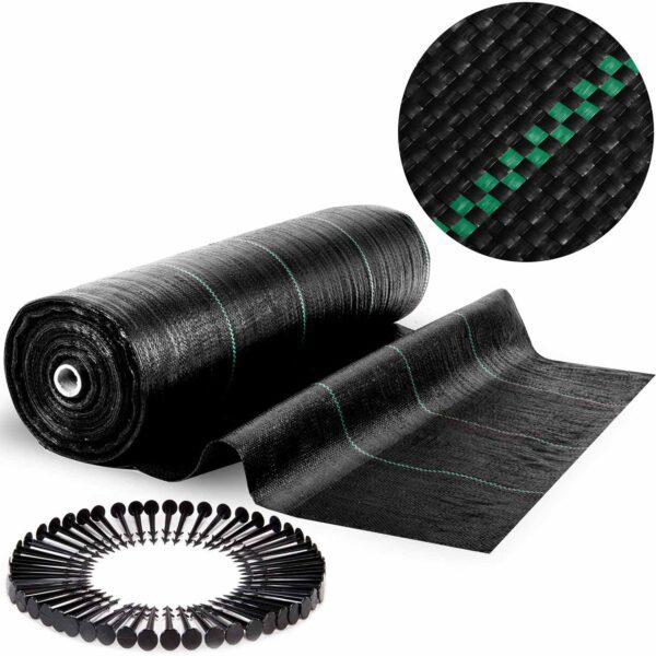 Sodo agrotekstilė 1,6 m x 100 m 90 g/m2 + 100 „Plonos“ smeigtukų - juoda