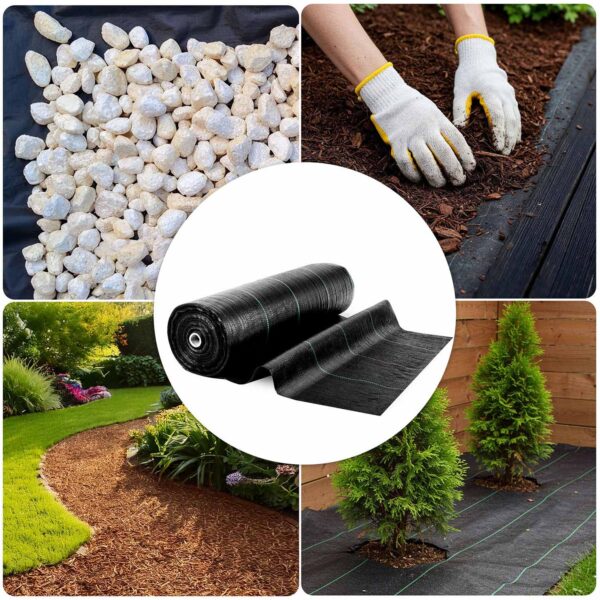 Sodo agrotekstilė 1,6 m x 100 m 90 g/m2 + 100 „Plonos“ smeigtukų - juoda