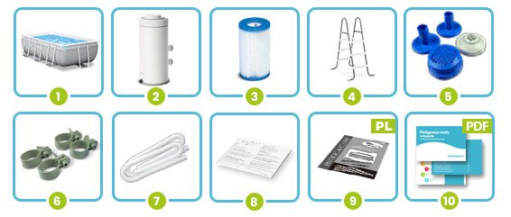 Prizminis rėminis sodo baseinas 300 x 175 x 80 cm 4 viename INTEX 26784