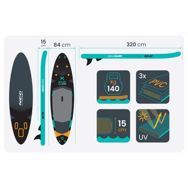 Aquasurf SUP lenta 320 x 84 x 15 cm Neo-Sport 170207