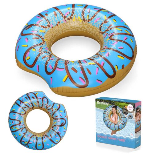 Dmuchane koło plażowe do pływania niebieski Donut 107cm BESTWAY Pripučiamas paplūdimio ratas maudynėms, mėlynas, spurga, 107 cm, BESTWAY