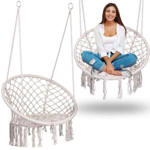 Pakabinamos sodo sūpynės BOHO, smėlio spalvos