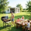 Sodo anglies kepsninės statinė su kaminu, lentynomis + termometru + pelenų dėže Berdsen BD-895 juoda