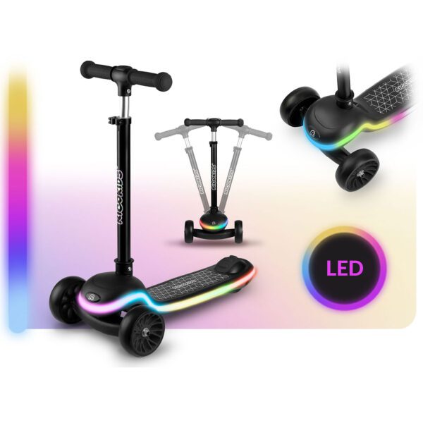„Ricokids Leddi“ triratis LED balansinis paspirtukas vaikams – juodas