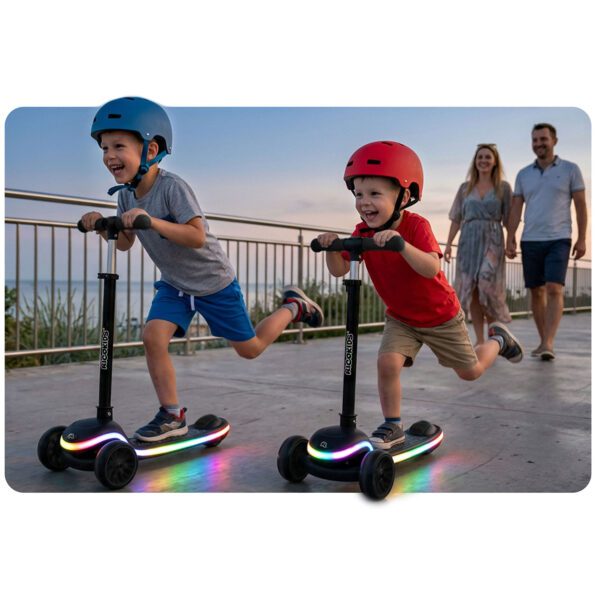 „Ricokids Leddi“ triratis LED balansinis paspirtukas vaikams – juodas