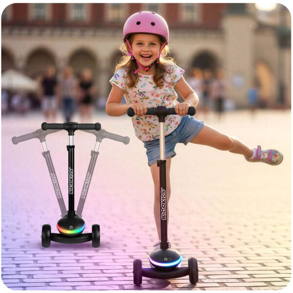 „Ricokids Leddi“ triratis LED balansinis paspirtukas vaikams – juodas