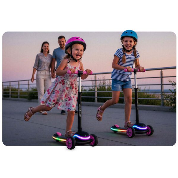„Ricokids Leddi“ triratis LED balansinis paspirtukas vaikams – juodas ir rožinis