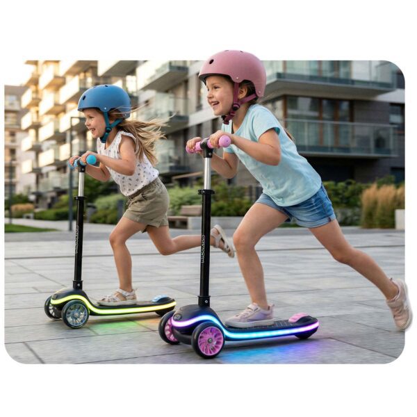 „Ricokids Leddi“ triratis LED balansinis paspirtukas vaikams – juodas ir rožinis