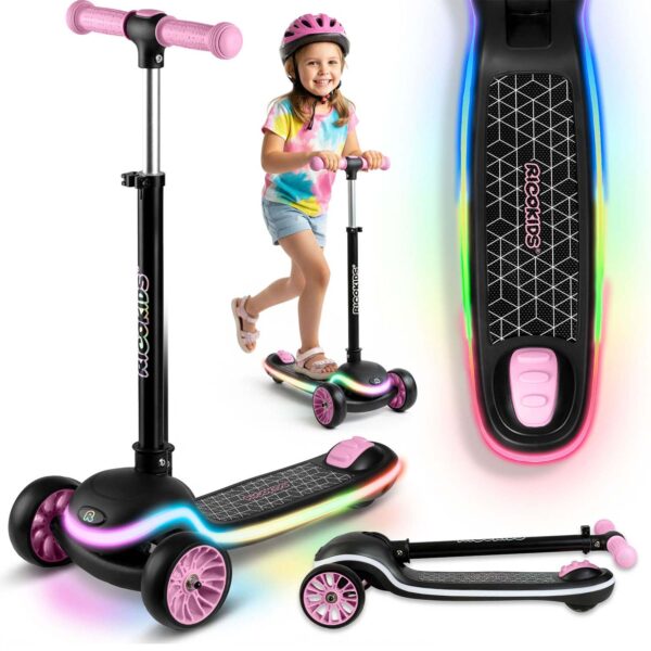 „Ricokids Leddi“ triratis LED balansinis paspirtukas vaikams – juodas ir rožinis