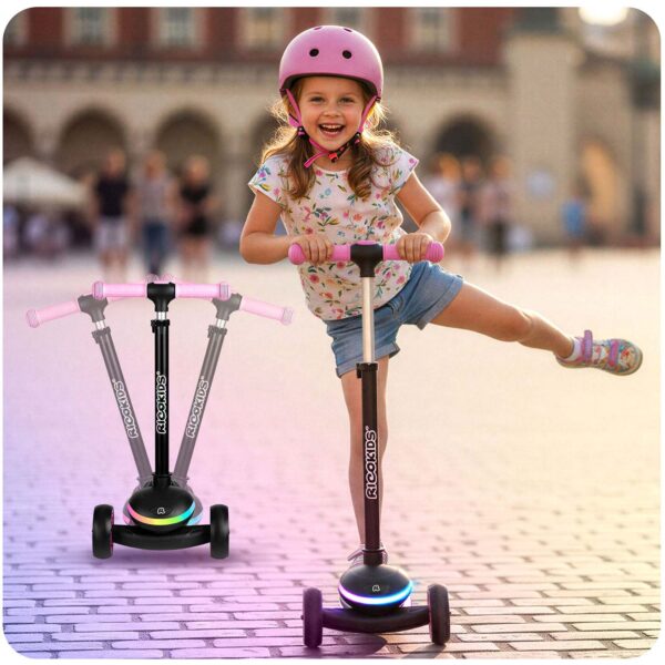„Ricokids Leddi“ triratis LED balansinis paspirtukas vaikams – juodas ir rožinis