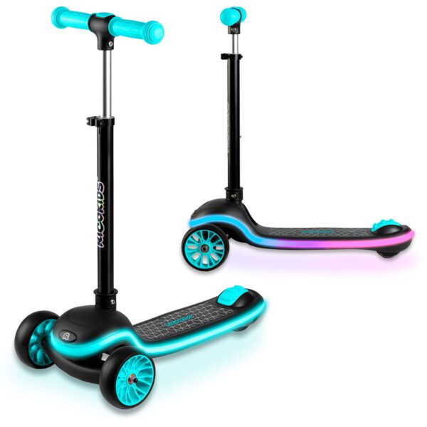 „Ricokids Leddi“ triratis LED balansinis paspirtukas vaikams – juodas ir turkio spalvos