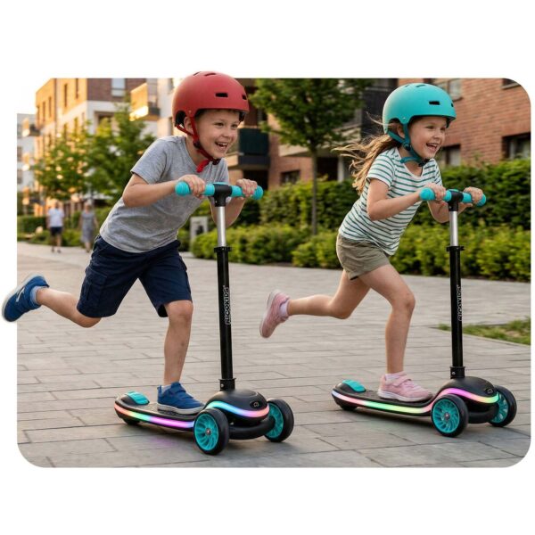 „Ricokids Leddi“ triratis LED balansinis paspirtukas vaikams – juodas ir turkio spalvos
