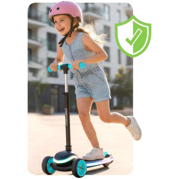 „Ricokids Leddi“ triratis LED balansinis paspirtukas vaikams – juodas ir turkio spalvos