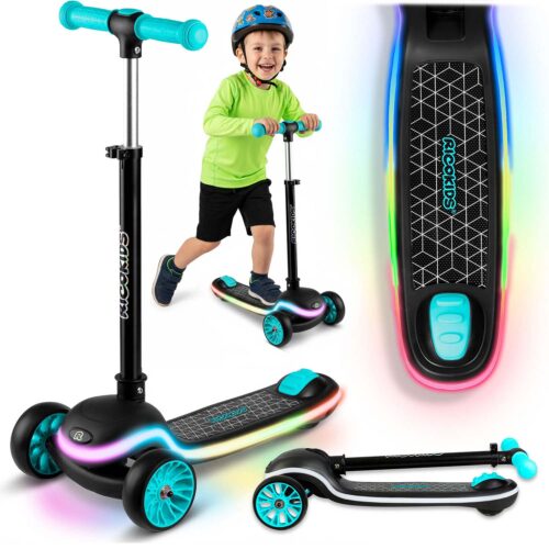 „Ricokids Leddi“ triratis LED balansinis paspirtukas vaikams – juodas ir turkio spalvos