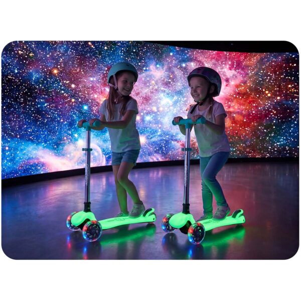 „Ricokids Glow“ triratis balansinis paspirtukas vaikams, šviečiantis tamsoje – turkio spalvos