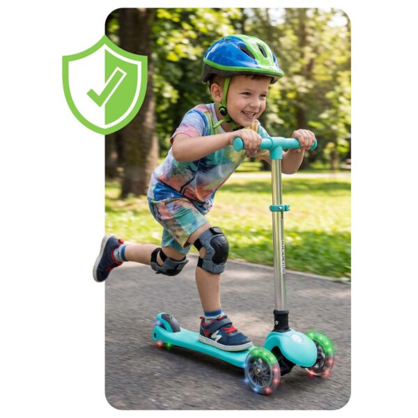 „Ricokids Glow“ triratis balansinis paspirtukas vaikams, šviečiantis tamsoje – turkio spalvos
