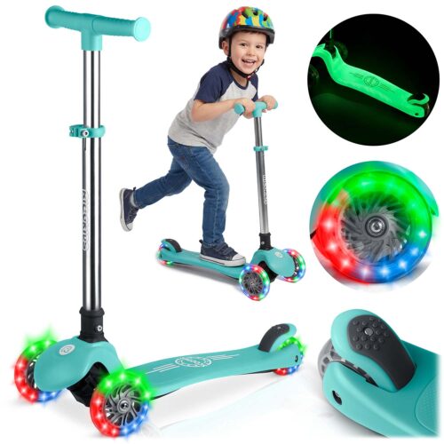 „Ricokids Glow“ triratis balansinis paspirtukas vaikams, šviečiantis tamsoje – turkio spalvos