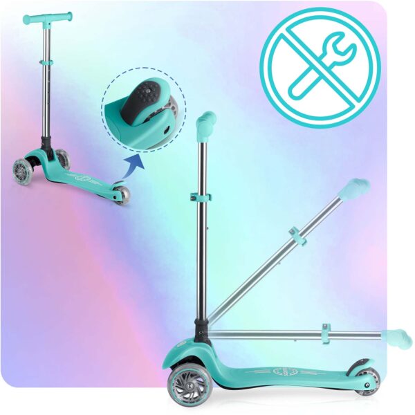 „Ricokids Glow“ triratis balansinis paspirtukas vaikams, šviečiantis tamsoje – turkio spalvos