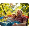 Sūpynės gandro lizdui SWINGO 95 cm mėlynos ir raudonos spalvos