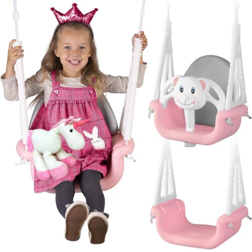 Ricokids 3 viename meškiuko kibirėlio sūpynės, rožinės