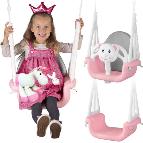 Ricokids 3 viename meškiuko kibirėlio sūpynės, rožinės