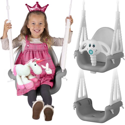 Ricokids 3 viename dramblio formos kibiro sūpynės, pilkos ir baltos