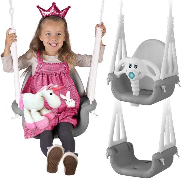 Ricokids 3 viename dramblio formos kibiro sūpynės, pilkos ir baltos