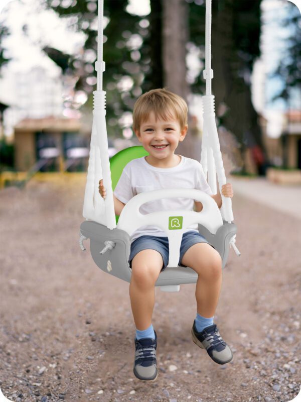 Ricokids 3 viename dramblio formos kibiro sūpynės, pilkos ir žalios spalvos