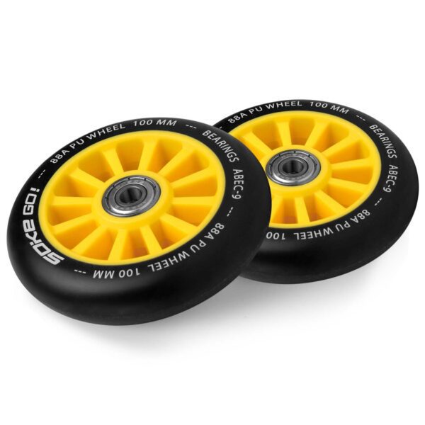 Paspirtuko ratukai 100 mm geltoni 2 vnt.