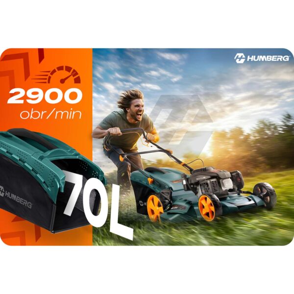 Benzininė vejapjovė su savaeige pavara 51 cm 70 l Loncin 196cc + Humberg HM-601 alyva