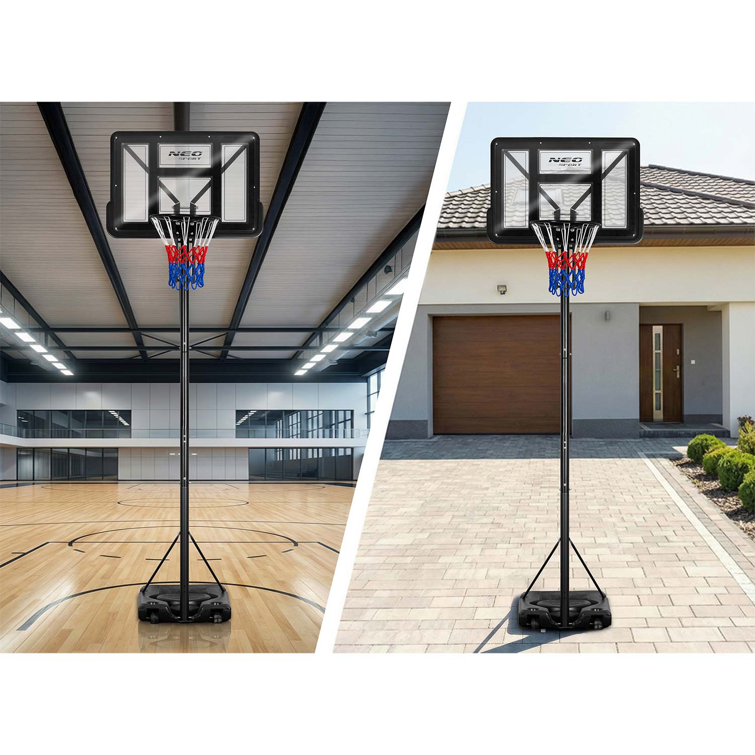 Reguliuojamas krepšinio krepšys 170-305 cm, stabilus, didelis, Neo-Sport NS-283
