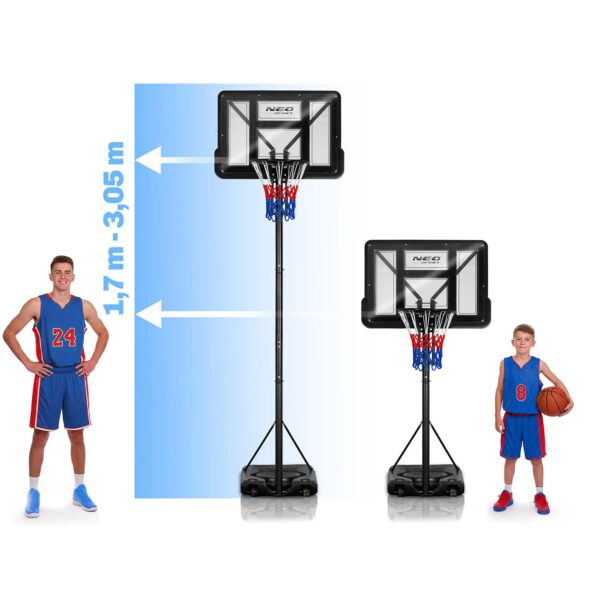 Reguliuojamas krepšinio krepšys 170-305 cm, stabilus, didelis, Neo-Sport NS-283
