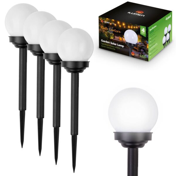 Saulės energija varomos lempos, balti rutuliai, 4 vnt., „Ilumen LS-102“