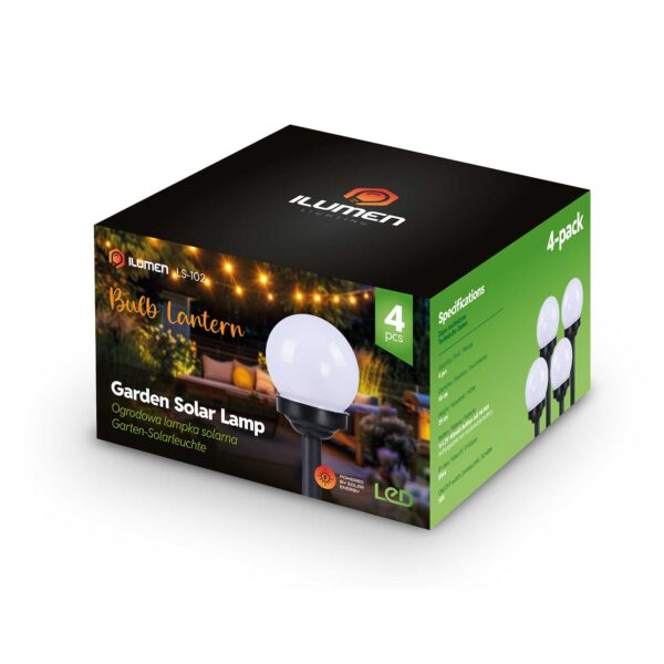 Saulės energija varomos lempos, balti rutuliai, 4 vnt., „Ilumen LS-102“