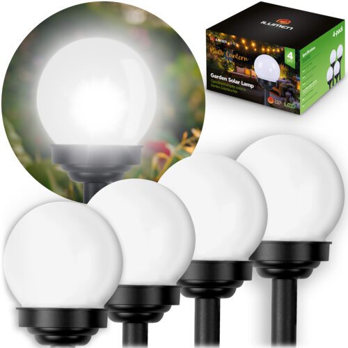 Lampka solarna biała kula 4szt Ilumen LS-102 Saulės energija varomos lempos, balti rutuliai, 4 vnt., „Ilumen LS-102“