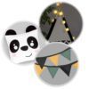 Vaikiška „Nukido“ tipo palapinė su girlianda ir švieselėmis, juodai balta spalva ir panda