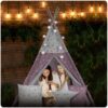 „Nukido Teepee“ palapinė su švieselėmis vaikams – rožinė su žvaigždutėmis