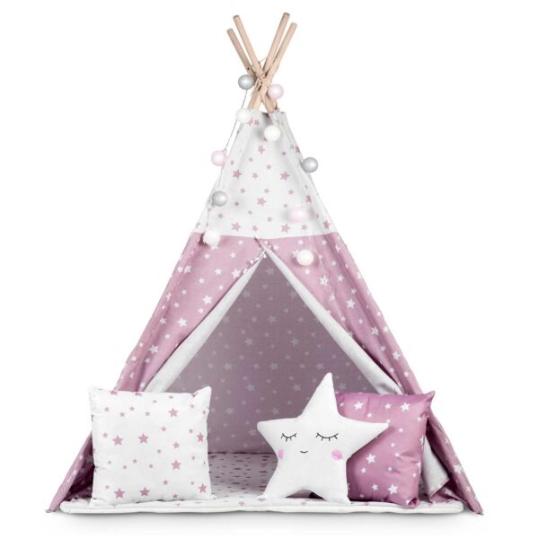 „Nukido Teepee“ palapinė su švieselėmis vaikams – rožinė su žvaigždutėmis