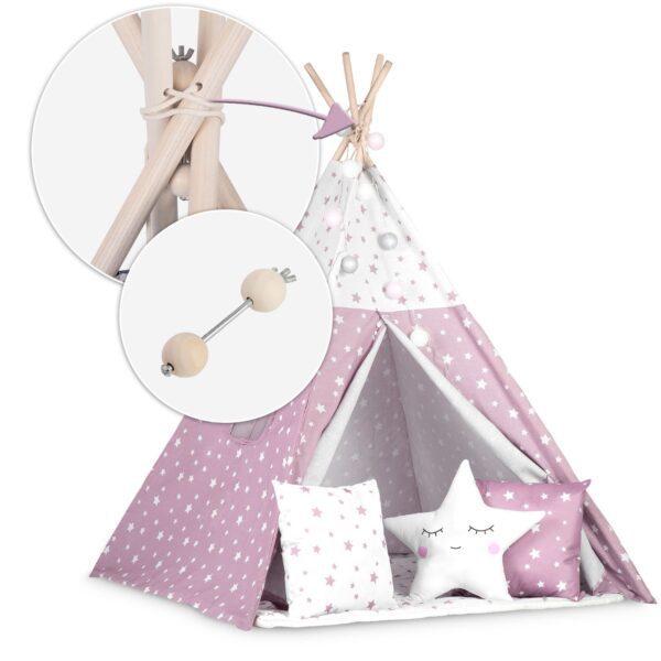 „Nukido Teepee“ palapinė su švieselėmis vaikams – rožinė su žvaigždutėmis
