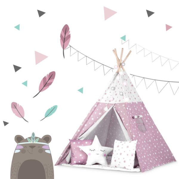 „Nukido Teepee“ palapinė su švieselėmis vaikams – rožinė su žvaigždutėmis