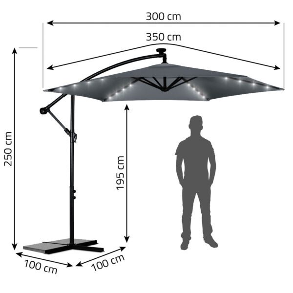 Sulankstomas sodo skėtis, 6 dalių, 350 cm, su dangčiu ir šviesomis, „Plonos PL-882“