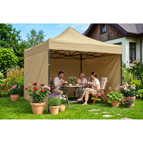 Sodo paviljonas su 3 sienomis, 3 x 3 m, smėlio spalvos, Plonos