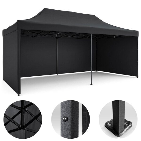 Sodo paviljonas su 3 sienomis, 3 x 6 m, juodas, Plonos