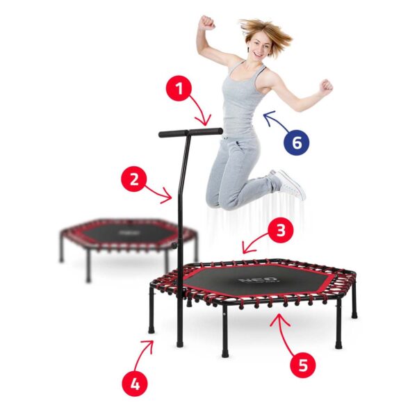 „Neo-Sport Fitness“ batutas su rankena, 127 cm – šešiakampis, raudonas