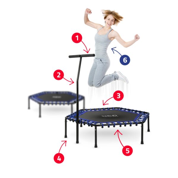 Fitneso batutas su rankena 127 cm Neo-Sport - šešiakampis mėlynas