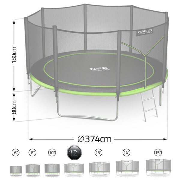 12 pėdų / 374 cm sodo batutas su lauko tinklu ir kopėčiomis „Neo-Sport“