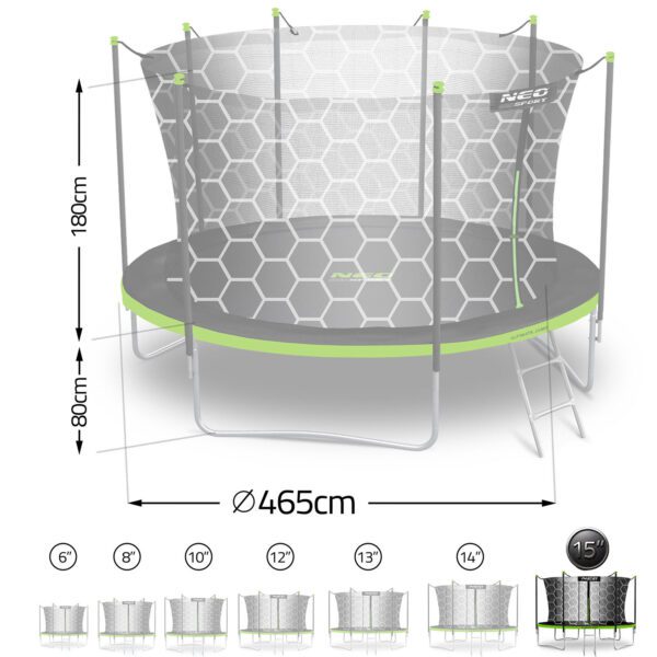 15 pėdų / 465 cm sodo batutas su vidiniu tinklu ir kopėčiomis „Neo-Sport“