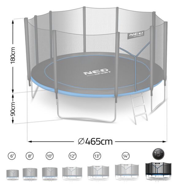 15 pėdų / 465 cm sodo batutas su lauko tinklu ir kopėčiomis „Neo-Sport“