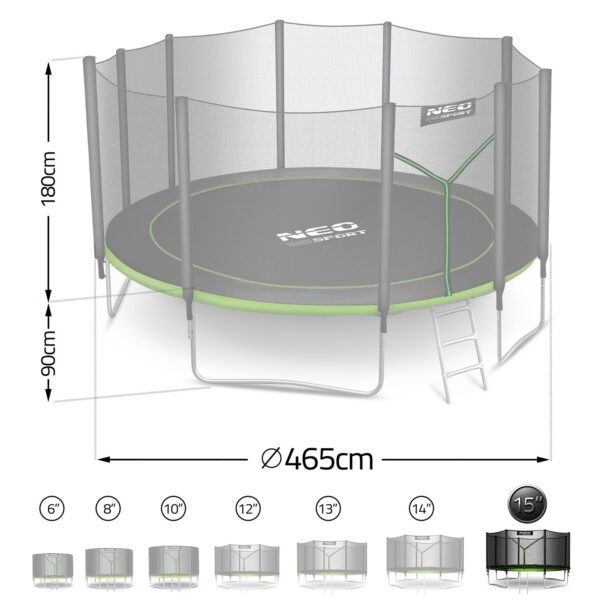 15 pėdų / 465 cm sodo batutas su lauko tinklu ir kopėčiomis „Neo-Sport“