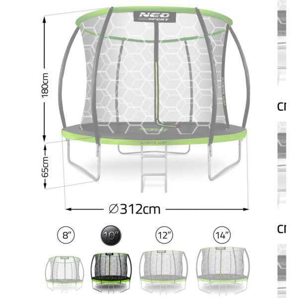10 pėdų / 312 cm profiliuotas sodo batutas su vidiniu tinklu „Neo-Sport“